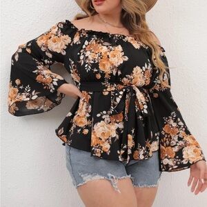 SHEIN Black Floral Off-Shoulder Blouse
